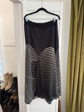Vintage Black and White Mixed Print Maxi Skirt
